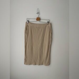 UNIQLO Ribbed Midi Skirt Beige Stretch Cotton Pencil Skirt Size Large